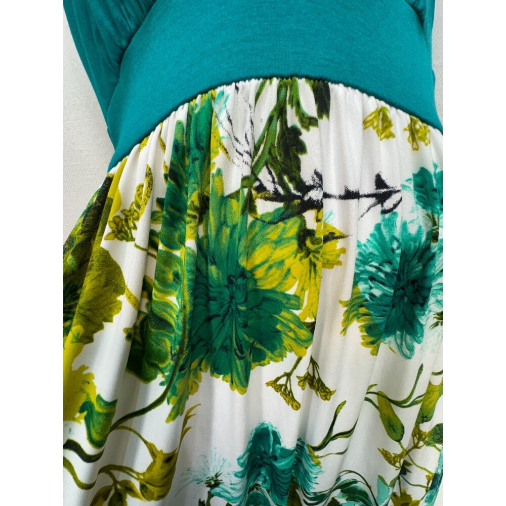 Gilli Teal & Floral Maxi Dress - Sleeveless V-Neck - Chic Beach Stunning - USA - Picture 8 of 15